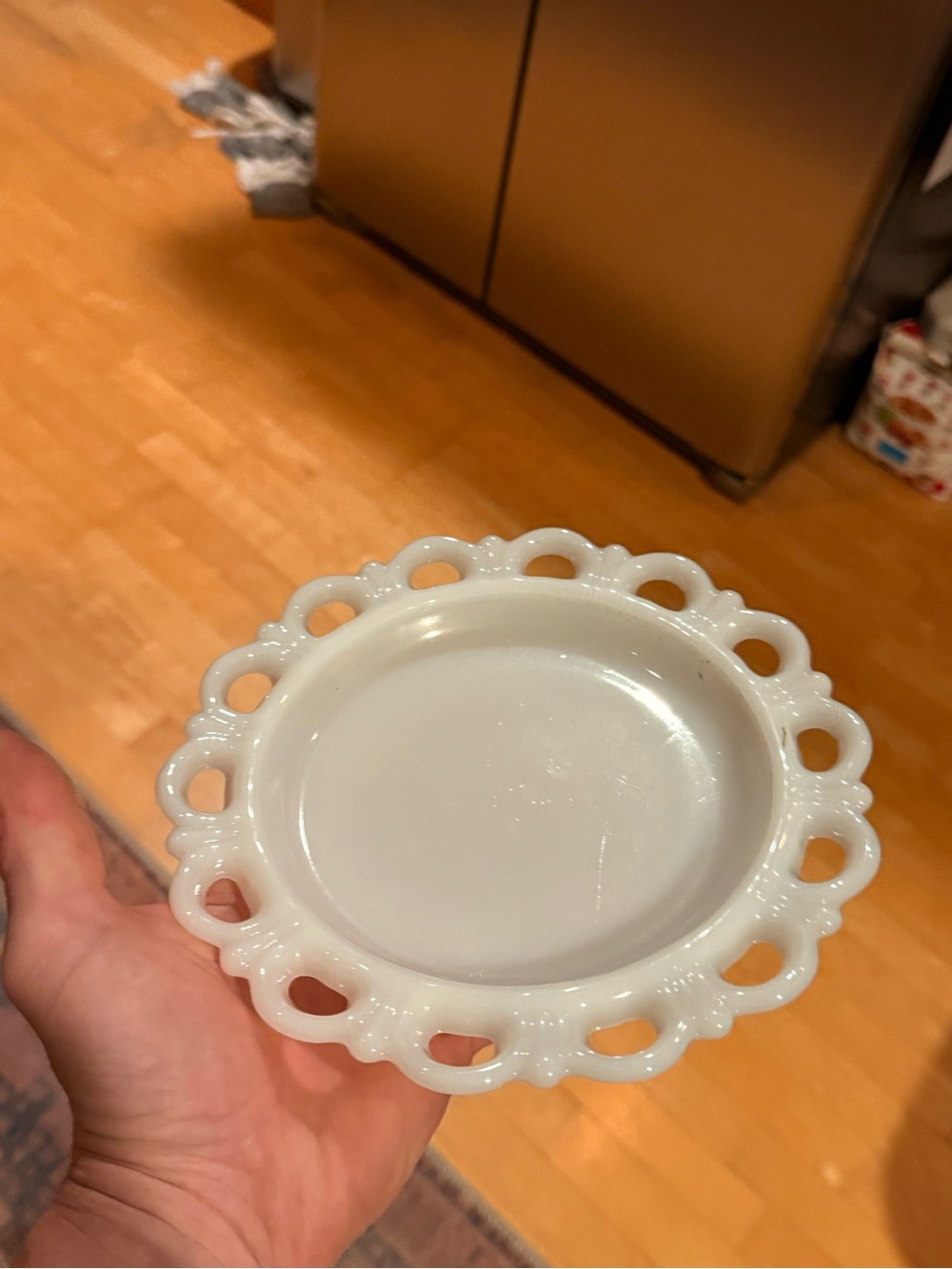 White Milk Glass Lace Edge Trinket Dish